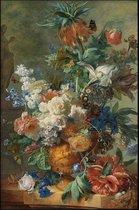 Walljar - Van Huysum - Stilleven met Bloemen en Vlinders - Muurdecoratie - Poster