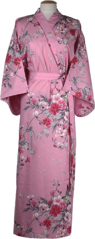 mooi zo Tablet verraad DongDong - Originele Japanse kimono - Katoen - Bloemen motief - Roze - L/XL  | bol.com