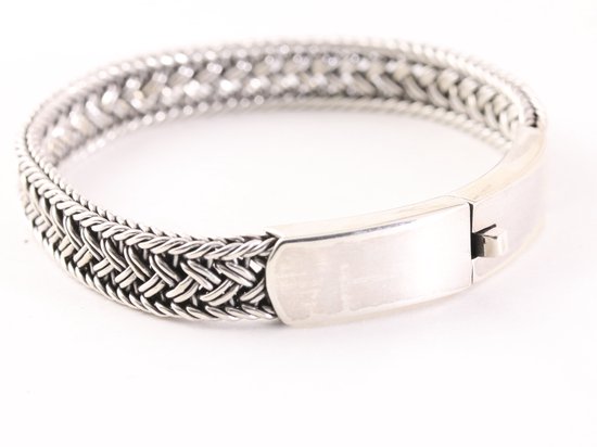 Gevlochten zilveren armband met kliksluiting - cm.