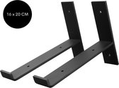 Industriële plankdrager - schapdrager T vorm - 20 cm - mat zwart - staal - metaal - set van 2 stuks - Robustiek Wonen