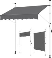 FURNIBELLA - Klemluifel balkonluifel met handslinger zonwering zonder boren zonneluifel in hoogte verstelbaar luifel met frame waterdicht 200x120cm/donkergrijs