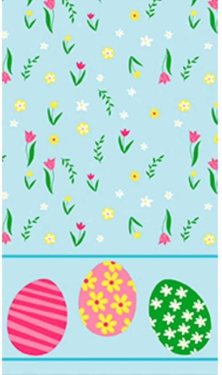 Pasen tafellaken Joyful Easter met bloemetjes en eieren - tafelkleed decoratie 138 x 220 cm