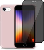 Hoesje geschikt voor iPhone SE 2022 + Privé Screenprotector – Privacy Tempered Glass - Back Case Cover Roze
