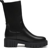 SmileFavorites® Chelsea boots, Sock boots met Hak - Imitatieleer - Zwart - Maat 38