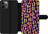 Bookcase Geschikt voor iPhone 11 Pro telefoonhoesje - Panterprint - Zebra - Neon - Met vakjes - Wallet case met magneetsluiting