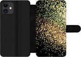 Bookcase Geschikt voor iPhone 11 telefoonhoesje - Luxe - Glitter - Goud - Design - Zwart - Met vakjes - Wallet case met magneetsluiting