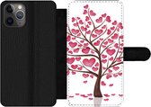 Bookcase Geschikt voor iPhone 11 Pro Max telefoonhoesje - Een illustratie van een boom met hartjes - Met vakjes - Wallet case met magneetsluiting