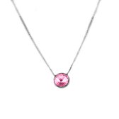 New Bling 9NB-0810 Zilveren Ketting met Hanger - Dames - Kristal - Roze - 11,5 mm Doorsnee - Ankerschakel - 38 + 5 cm - 1 mm Dikte - Rhodium - Zilver