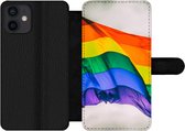 Bookcase Geschikt voor iPhone 12 Mini telefoonhoesje - Foto van een regenboog vlag - Met vakjes - Wallet case met magneetsluiting