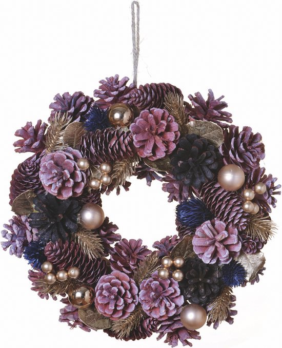 Couronne de Noël champêtre - Baies dorées | ø 30 cm | couronne rurale autour | guirlande de porte de décoration de noël | Couronne pour Noël | couronnes de décorations de noël | Or