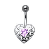 Joy|S - Navel piercing - Hartje Sterling zilver 925 - lavendel zirkonia hartje - staaf 316L Chirurgisch staal