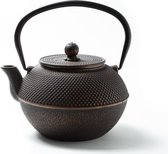 Tealøv THEEPOT GIETIJZER 1,1 Liter | GIETIJZEREN THEEPOT Arare in Japanse Stijl | Met Uitneembare Roestvrijstalen Theezeef | Binnenzijde Volledig Geëmailleerd | Zwart / Koper