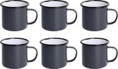 Veluw® Emaille Mok met Oor - Grijs/Zwart - 35cl - ( Set van 6 )