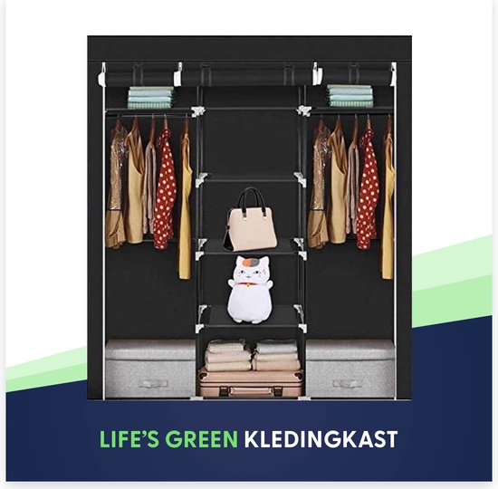 Life's Green® KM2Z XXL Opvouwbare Kledingkast – 9 Legplanken en 2  ophangstangen –... | bol.com