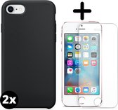 Fooniq Silicone Hoesje Zwart 2x + Screenprotector 2x - Geschikt Voor Apple iPhone 6/6S