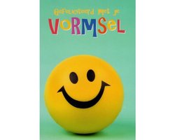 Gefeliciteerd met je vormsel! Een vrolijke wenskaart met een blije smiley! Een kleurrijke kaart om zo te geven of om bij een cadeau te voegen. Een dubbele wenskaart inclusief envelop en in folie verpakt.