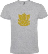 Grijs  T shirt met  print van de "heilige Olifant Ganesha " print Goud size XL