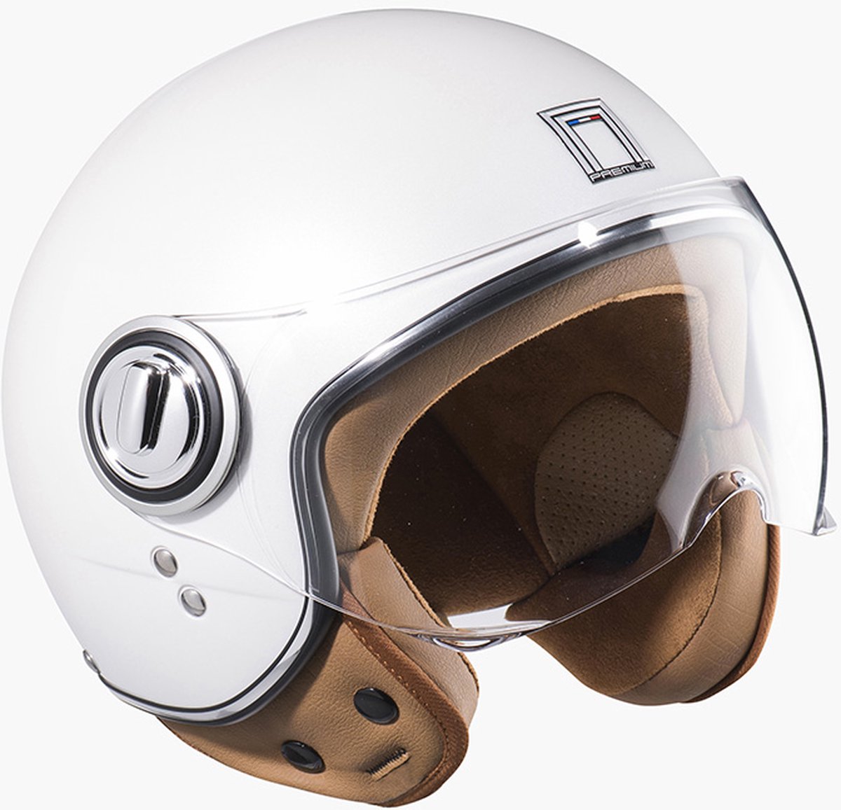 NOX Design Scooterhelm - Fashionhelm voor de scooter - Scooterhelm met kort vizier - Geschikt als Scooter Brommer Motor Snorfiets helm - Gratis Helmtas - Kleur Wit Glans - Maat S = 55 tot 56 cm - ECE 22 06