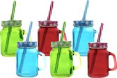 Kinder Drinkglas  Met Rietje En Deksel - Pul - Mason Jar– 120 ml – 6 Stuks