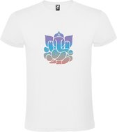 Wit T shirt met print van " Olifant Ganesha (Hindoe) " print Paars/Oranje/Blauw size XL