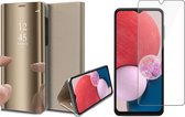 Samsung Galaxy A13 4G Hoesje - Book Case Spiegel Wallet Cover Hoes Goud - Tempered Glass Screenprotector