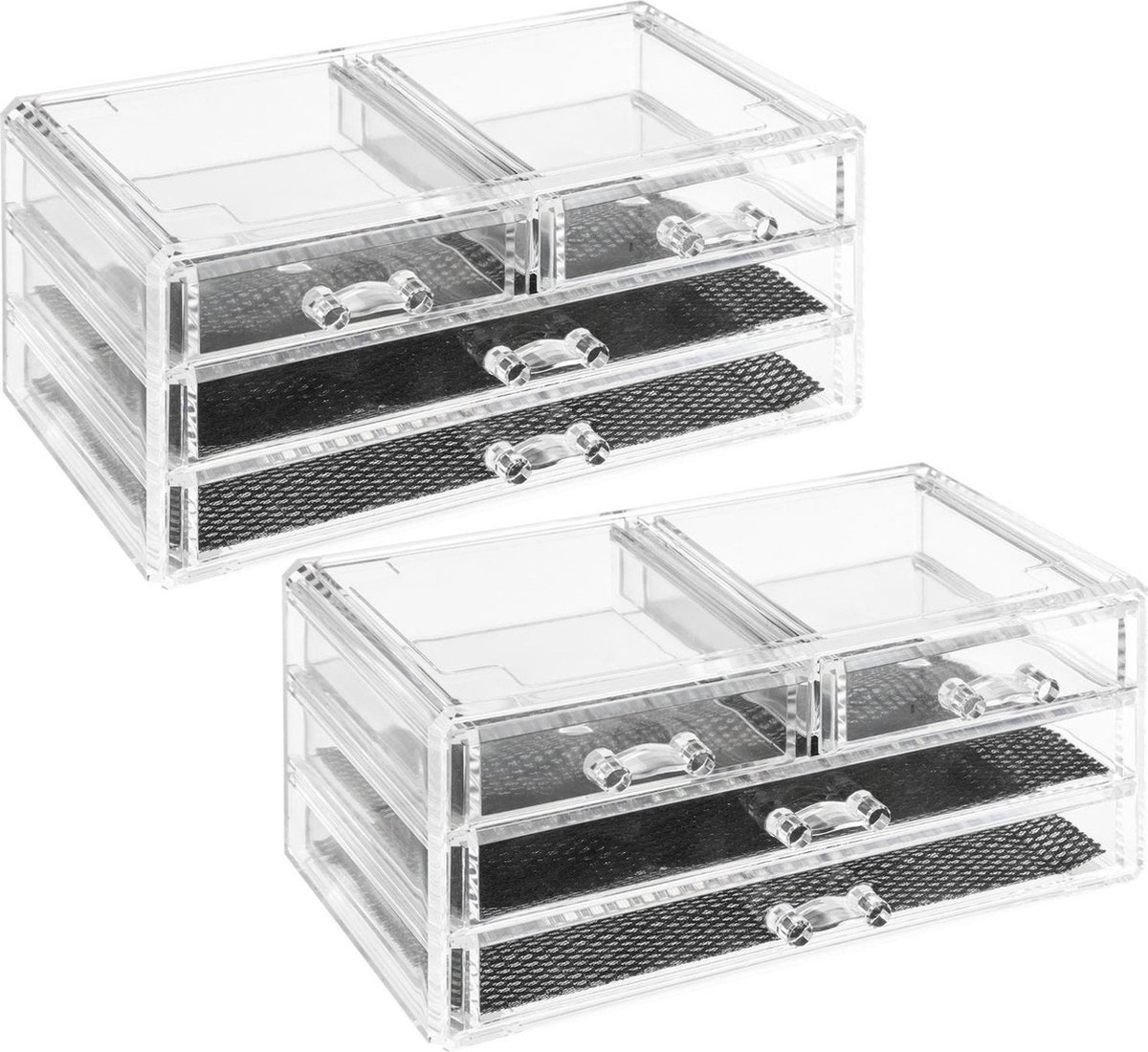 Goedkoopste 2x Stuks sieraden/make-up organizer 4 lades 24 x 11 cm van kunststof - Sieradenkastje - Make-upkastje - Organizers