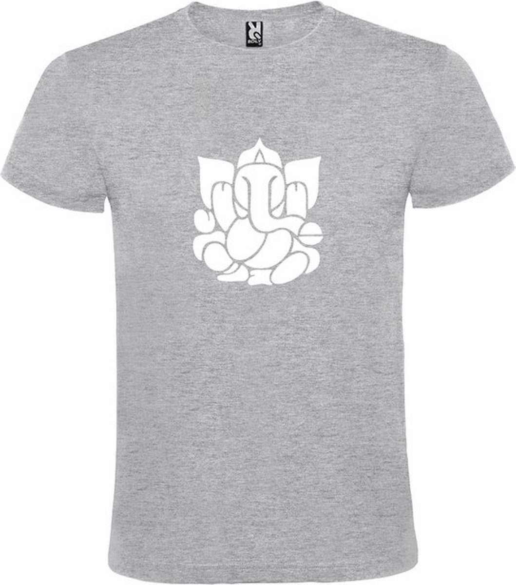 Grijs T shirt met print van de heilige Olifant Ganesha print Wit size L-roly 1