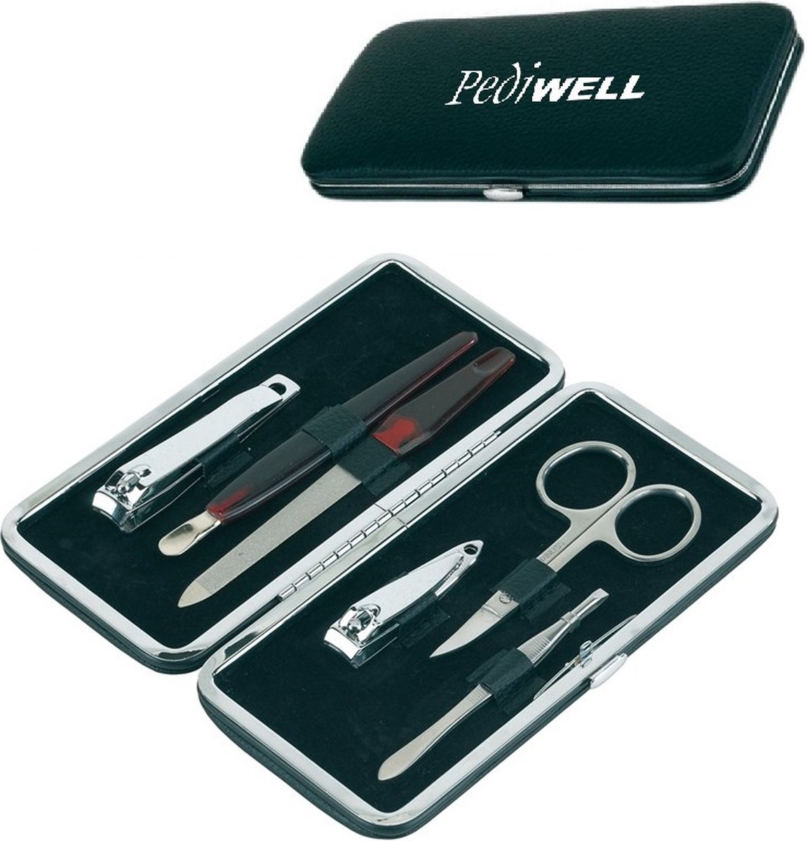 Pediwell Manicure set - 6-delig - luxe - in zwarte lederen houder