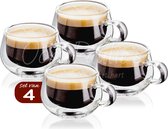 Dubbelwandige koffieglazen met oor - Premium set van 4 x 150 ml - Glazen voor thee en koffie - Dubbelwandige theeglazen