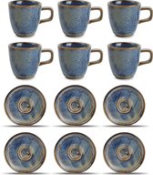 GLAMOMAX'S Choice - Set Tasse et Soucoupe Blue Nova - 9cl - Porcelaine - 6 Personnes - Ensemble Espresso 12 Pièces - Tasse et Soucoupe Espresso 6+6 - Blauw - Passe au Lave-Vaisselle