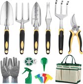 Tuingereedschap Set - 12 stuks Tuinieren Kit, Troffel gegoten Aluminium Zacht Rubberen Antislip Handvat, Opbergtas en Snoeischaar, Handschoenen - Outdoor Handgereedschap Tuinbenodi