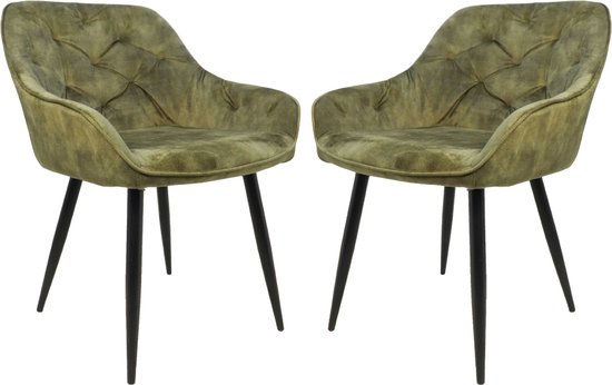 Chaise de salle à manger Liverpool - Velours/ métal - Vert mousse - Set de 2