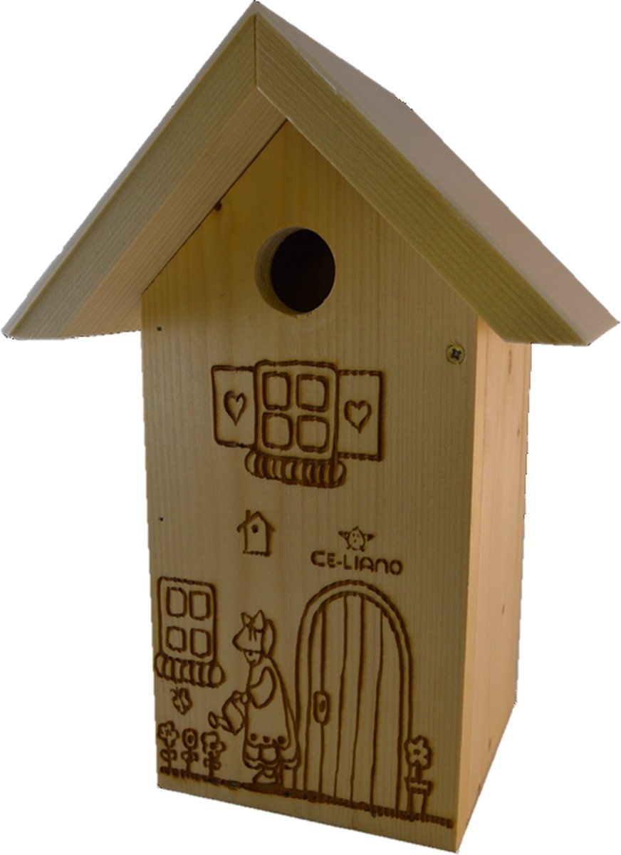 CE-Liano Vogelhuisje - Nestkastje - Koolmees - Vurenhout - 14x16x32cm