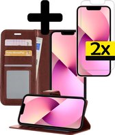 iPhone 13 Pro Hoesje Book Case Hoes Met 2x Screenprotector - iPhone 13 Pro Case Wallet Cover - iPhone 13 Pro Hoesje Met 2x Screenprotector - Bruin