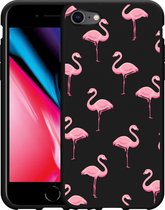 iPhone SE 2020 Hoesje Zwart Flamingo - Designed by Cazy