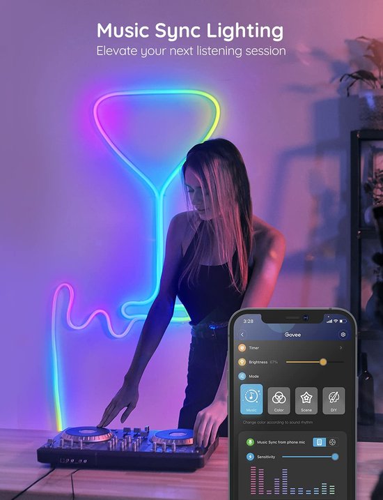 Govee RGBIC Neon Rope ledstrip 3M - werkt met Alexa en Google Assistant