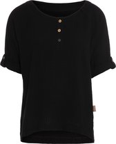 Knit Factory Nena Top - Shirt voor het voorjaar en de zomer - Dames Top - Dames shirt - Zomertop - Zomershirt - Ruime pasvorm - Duurzaam & milieuvriendelijk - Opgerolde mouw - Zwart - XL - 100% Biologisch katoen