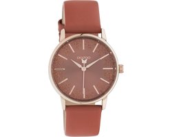 OOZOO Timepieces - rosé goudkleurige horloge met abrikozen leren band - C10934 - Ø35