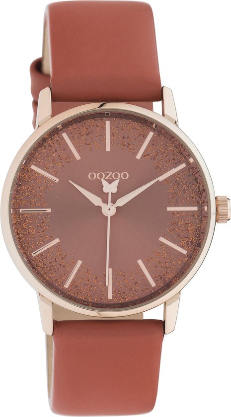 OOZOO Timepieces Montre en or rose avec bracelet en cuir abricot