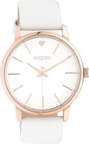 OOZOO Timepieces - Rosé gouden horloge met witte leren band - C10925 - Ø40