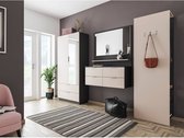 Garderobeset crème-grijs 4-delig hal kast paneel console spiegel B/H/D: 294,9x188x38cm