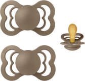 BIBS Supreme Fopspeen | set van 2 stuks| T1 | Maat 1 | 0-6 maanden | Latex | 2x Dark oak | Natuurrubber