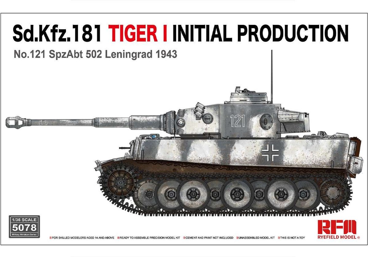 Rye Field Model Modelbouwpakket Militaire voertuigen - 5078 Sd.Kfz.181 Tiger I Initial Production No.121 SpzAbt. 502 Leningrad 1943 Plastic - 1:35 - Modelbouw