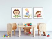 Poster Set 3 Liefde leeuw giraf aapje - Hartje / liefde geven / Jungle / Safari / Dieren Poster / Babykamer - Kinderposter 30x21cm