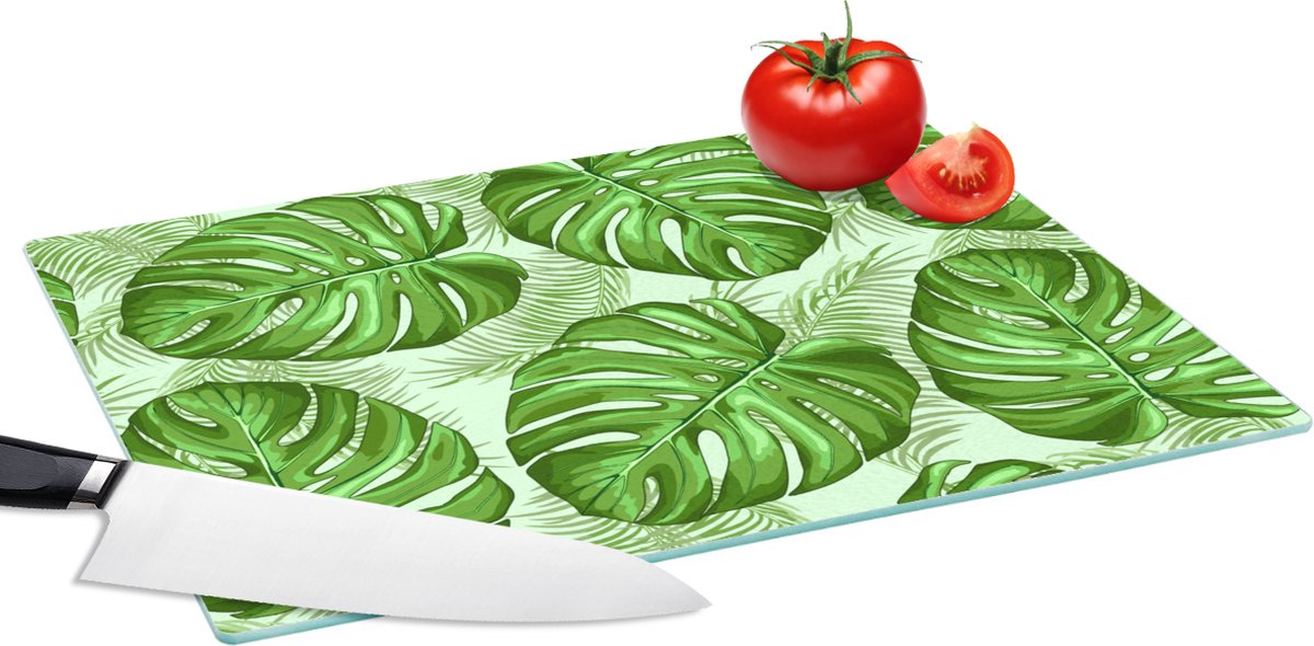 Glazen Snijplank - 39x28 - Monstera - Palmblad - Patronen - Snijplanken Glas