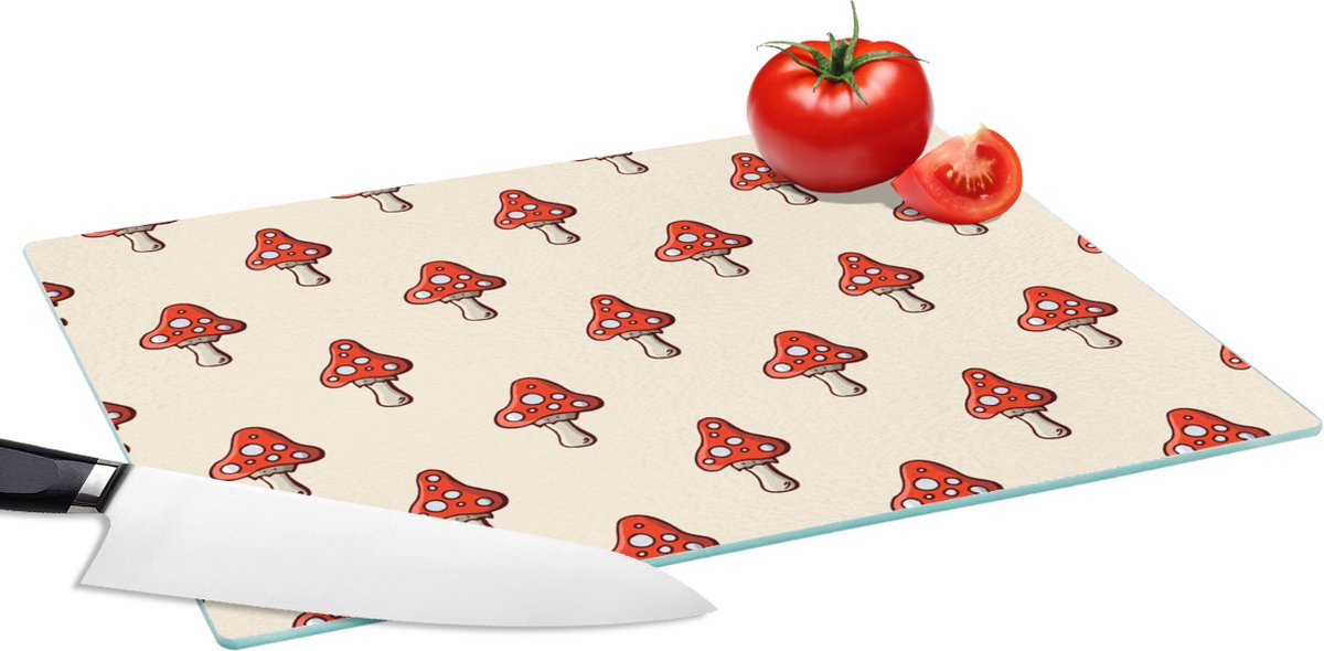 Glazen Snijplank - 39x28 - Patronen - Herfst - Paddenstoel - Rood - Snijplanken Glas