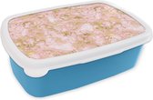 Broodtrommel Blauw - Lunchbox - Brooddoos - Goud - Marmer - Design - 18x12x6 cm - Kinderen - Jongen