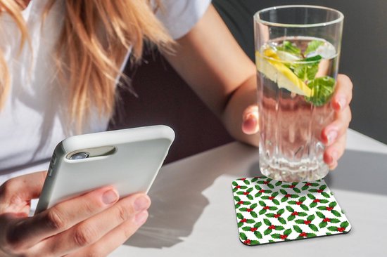 Sous-verres pour verres - Motifs - Noël - Gui - 10x10 cm - Sous-verres en verre - 6 pièces