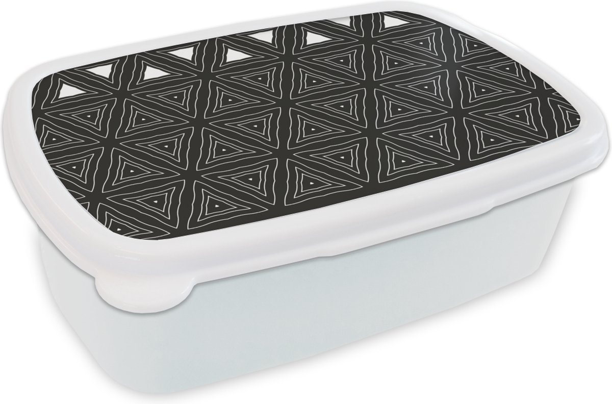 Broodtrommel Wit - Lunchbox - Brooddoos - Geometrie - Design - Mozaïek - 18x12x6 cm - Volwassenen