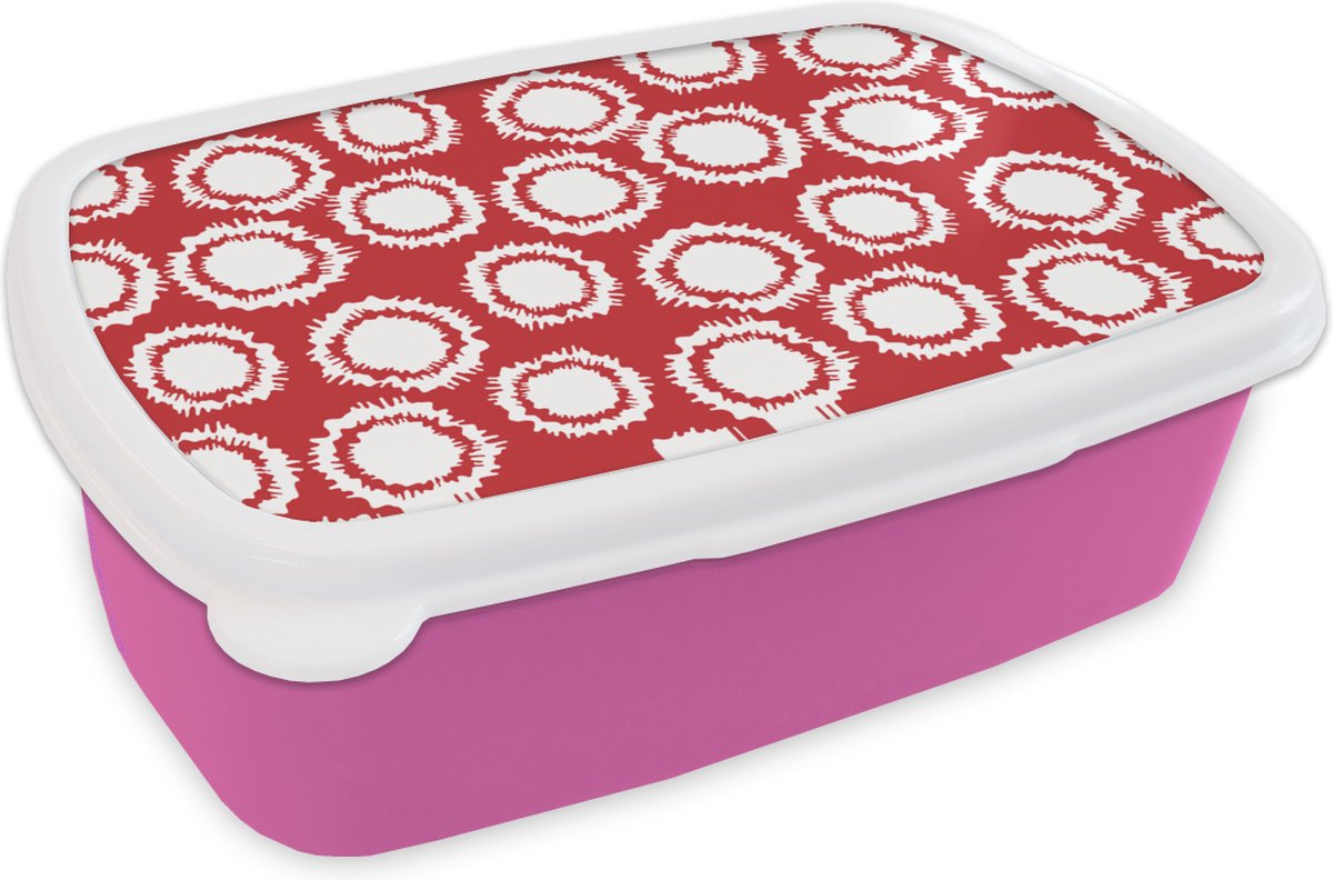 Broodtrommel Roze - Lunchbox - Brooddoos - Stippen - Rood - Patroon - 18x12x6 cm - Kinderen - Meisje